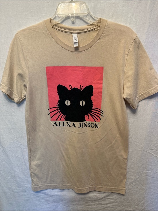 Bella Canvas Tops - Alexa Jenson Black Cat Graphic Tee Beige Bella Canvas Small Indie Artist Shirt